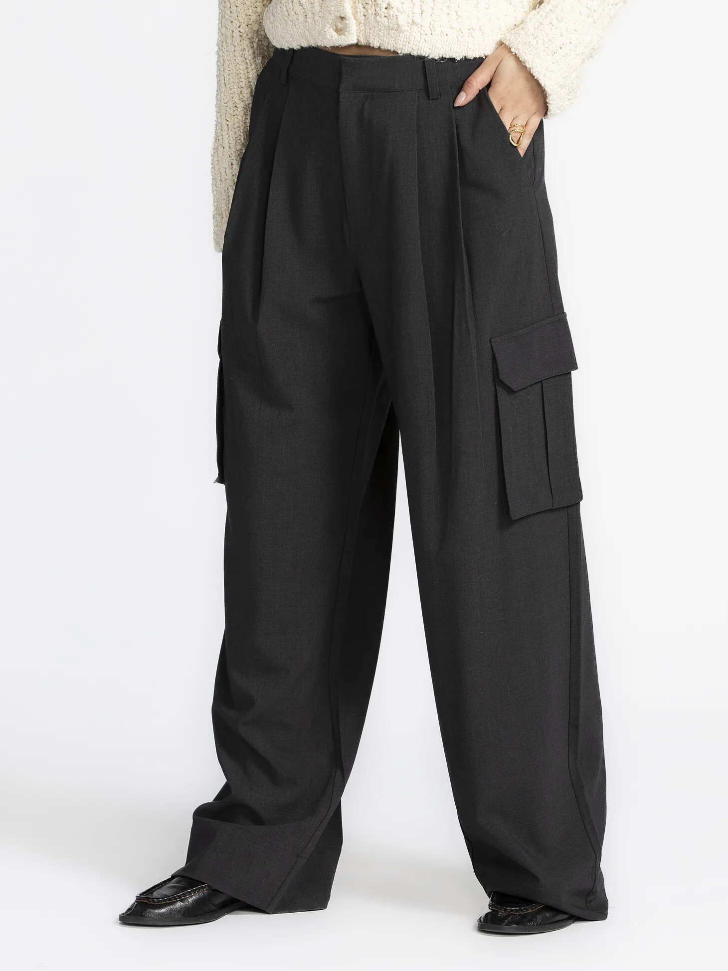 MBYM Cargo broek Valo Willah Charcoal+Melange Outlet