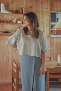Les Soeurs Cropped Shortsleeve Sweater Lucia Light+Grey+Melange Clearance