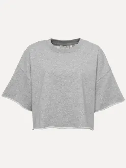 Les Soeurs Cropped Shortsleeve Sweater Lucia Light+Grey+Melange Clearance