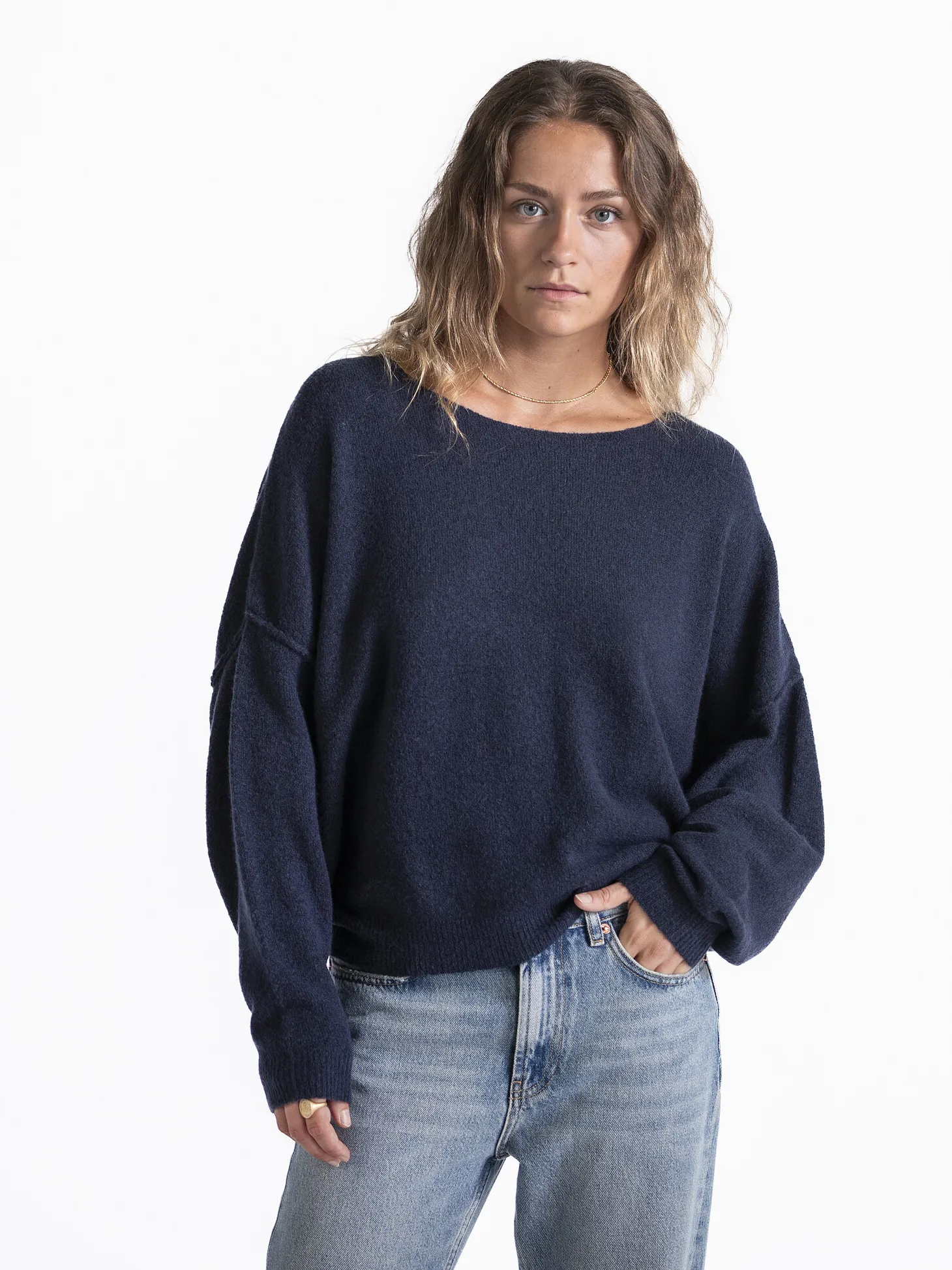 American Vintage Gebreide pull Damsville Navy+Blue+Chine Discount