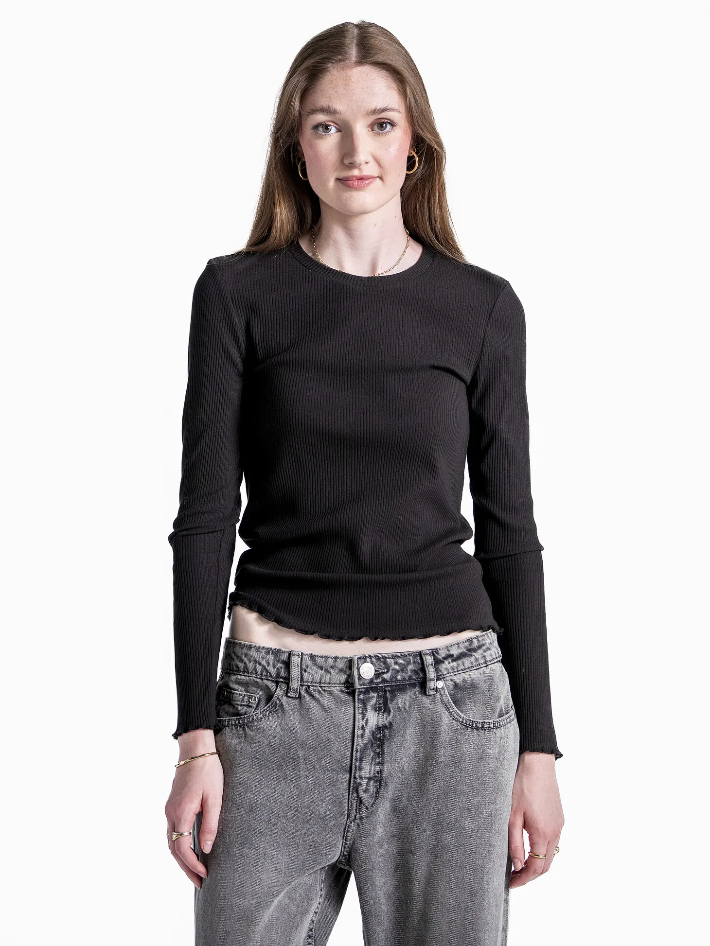 Selected Geribde top met lange mouwen Anna Black Best