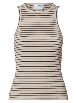 Selected Gestreept tanktop Anna OatmealStriped+Black Fashion