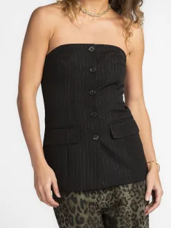 Selected Gestreepte Bustiertop Eli Black+Silver+Stripe Sale