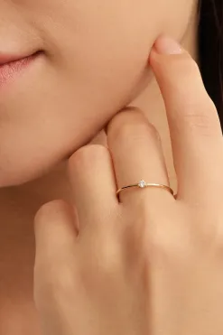 Les Soeurs 14K Ring Gaja Single Diamond Gold New