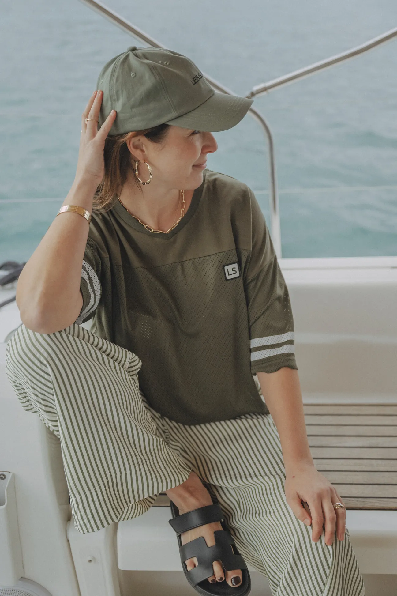 Les Soeurs Mesh T-Shirt Grace Khaki Clearance