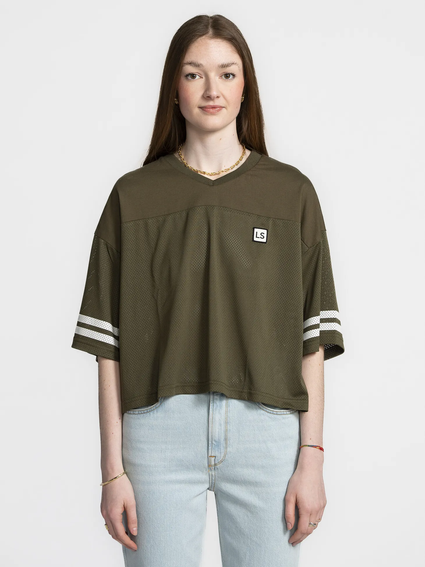 Les Soeurs Mesh T-Shirt Grace Khaki Clearance