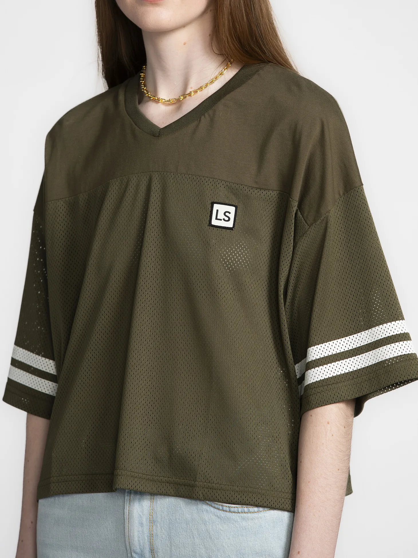 Les Soeurs Mesh T-Shirt Grace Khaki Clearance