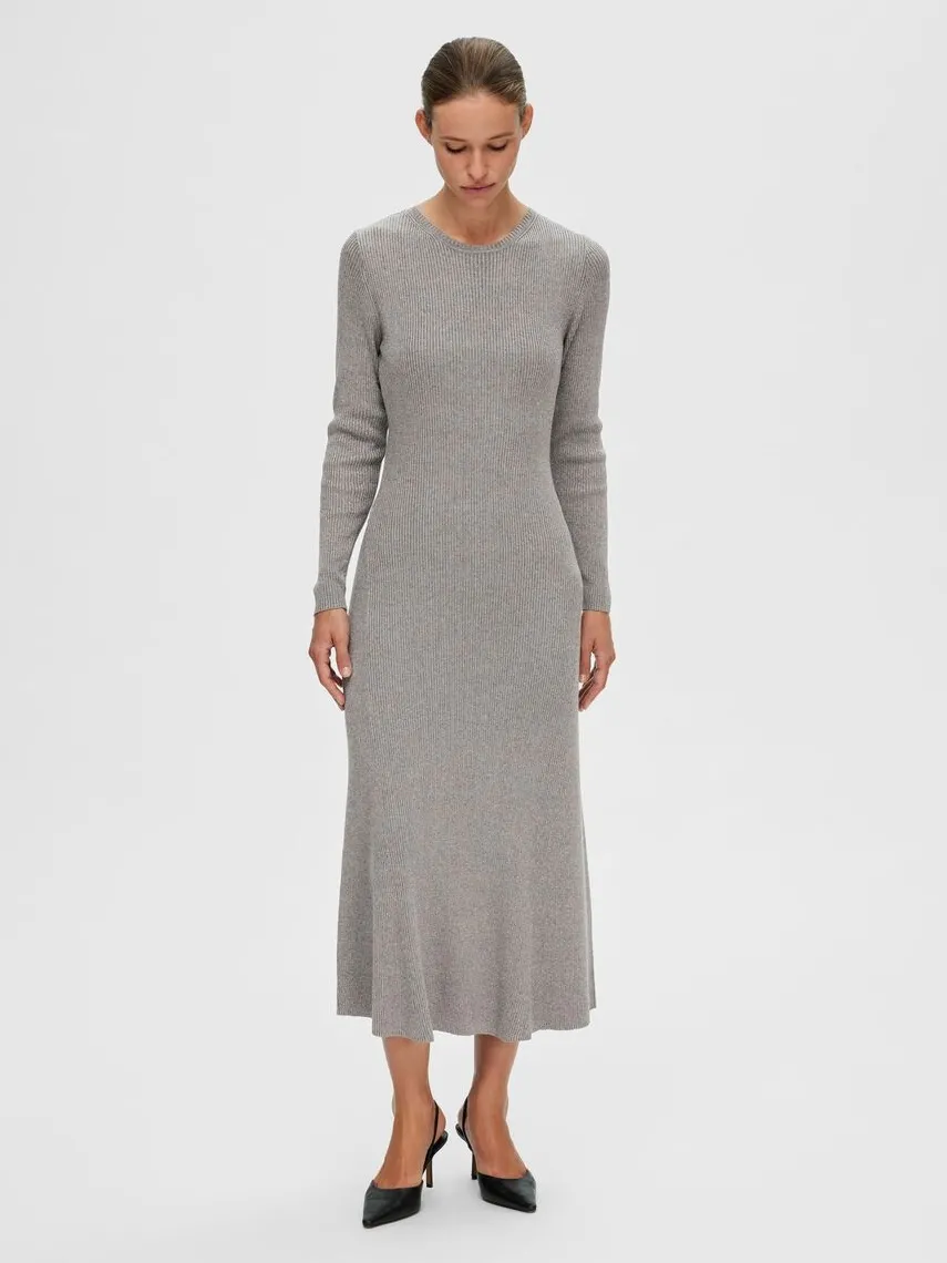 Selected Metallic knit midi jurk Lura Medium+Grey+Melange Hot