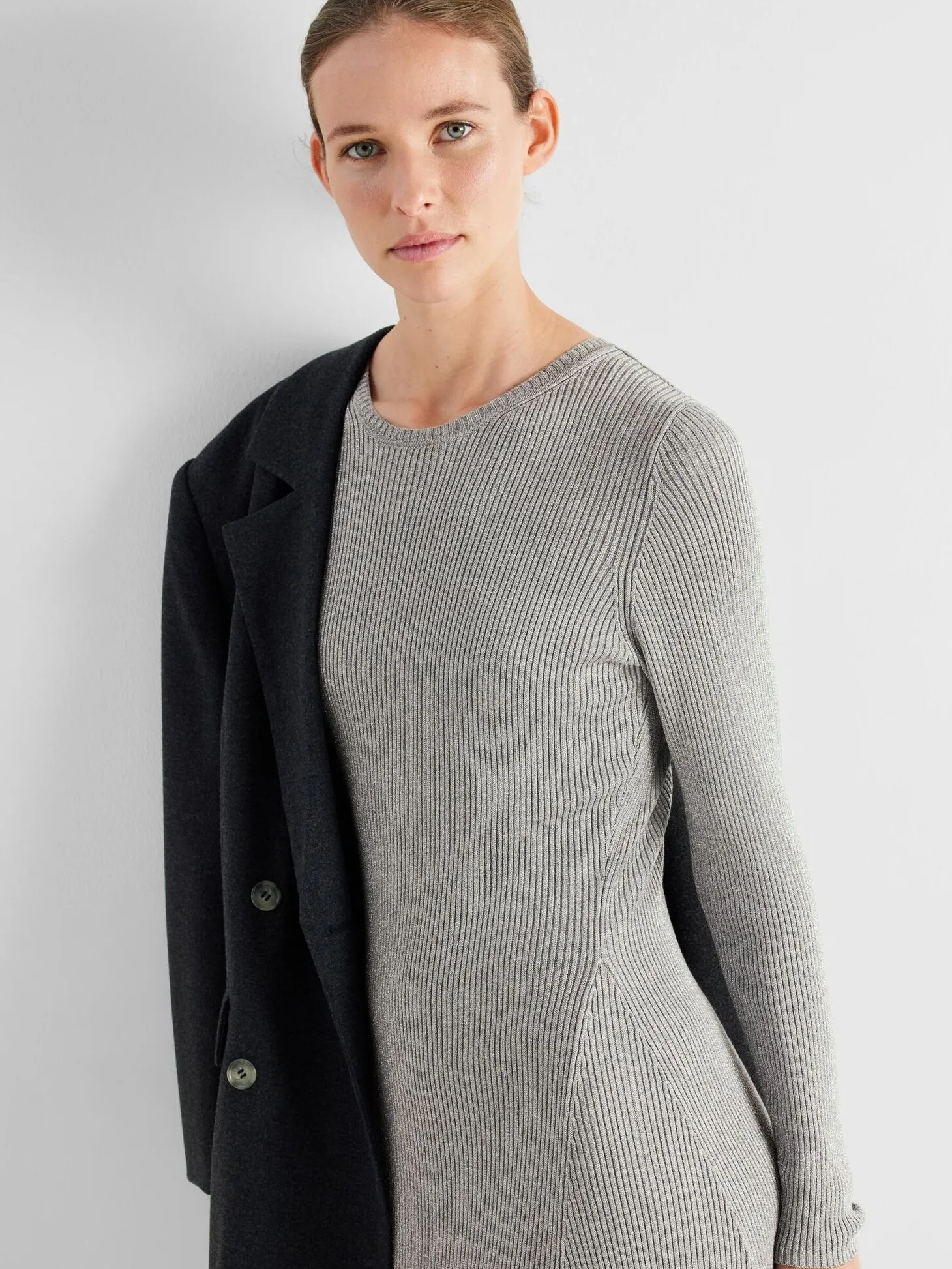 Selected Metallic knit midi jurk Lura Medium+Grey+Melange Hot
