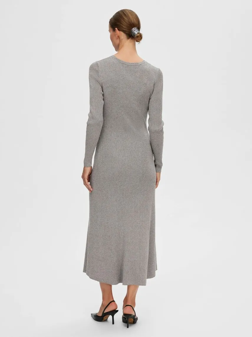 Selected Metallic knit midi jurk Lura Medium+Grey+Melange Hot