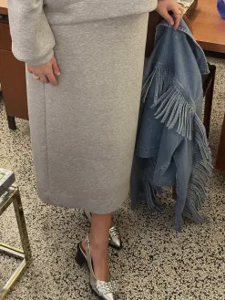 Selected Midi rok van sweatstof Jamila Light+Grey+Melange Hot