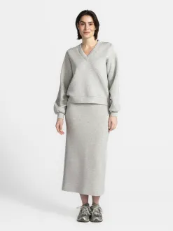 Selected Midi rok van sweatstof Jamila Light+Grey+Melange Hot