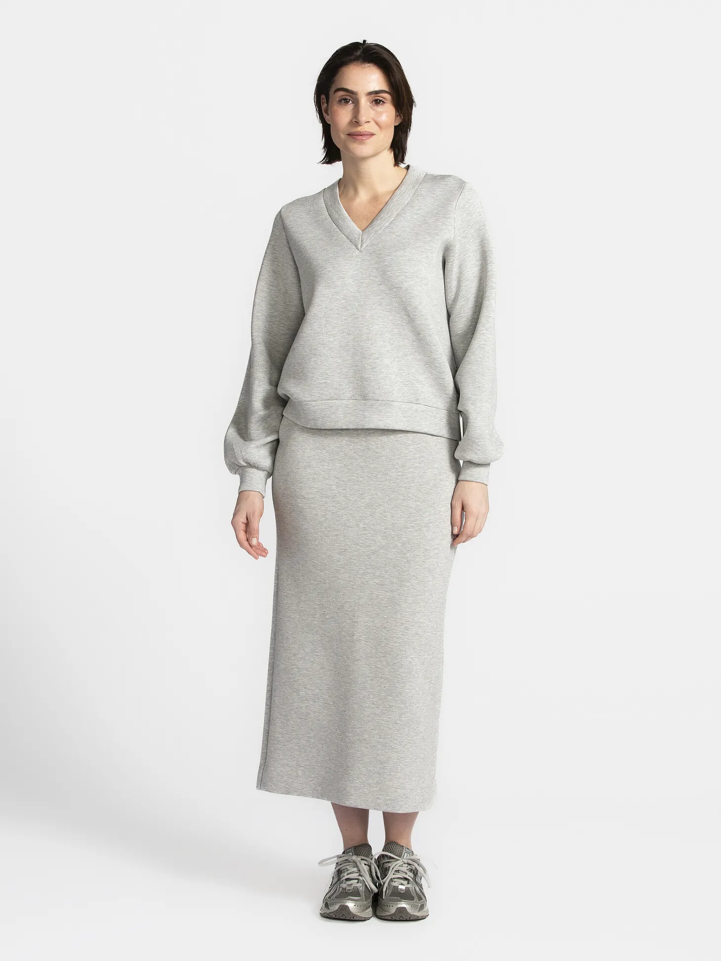 Selected Midi rok van sweatstof Jamila Light+Grey+Melange Hot