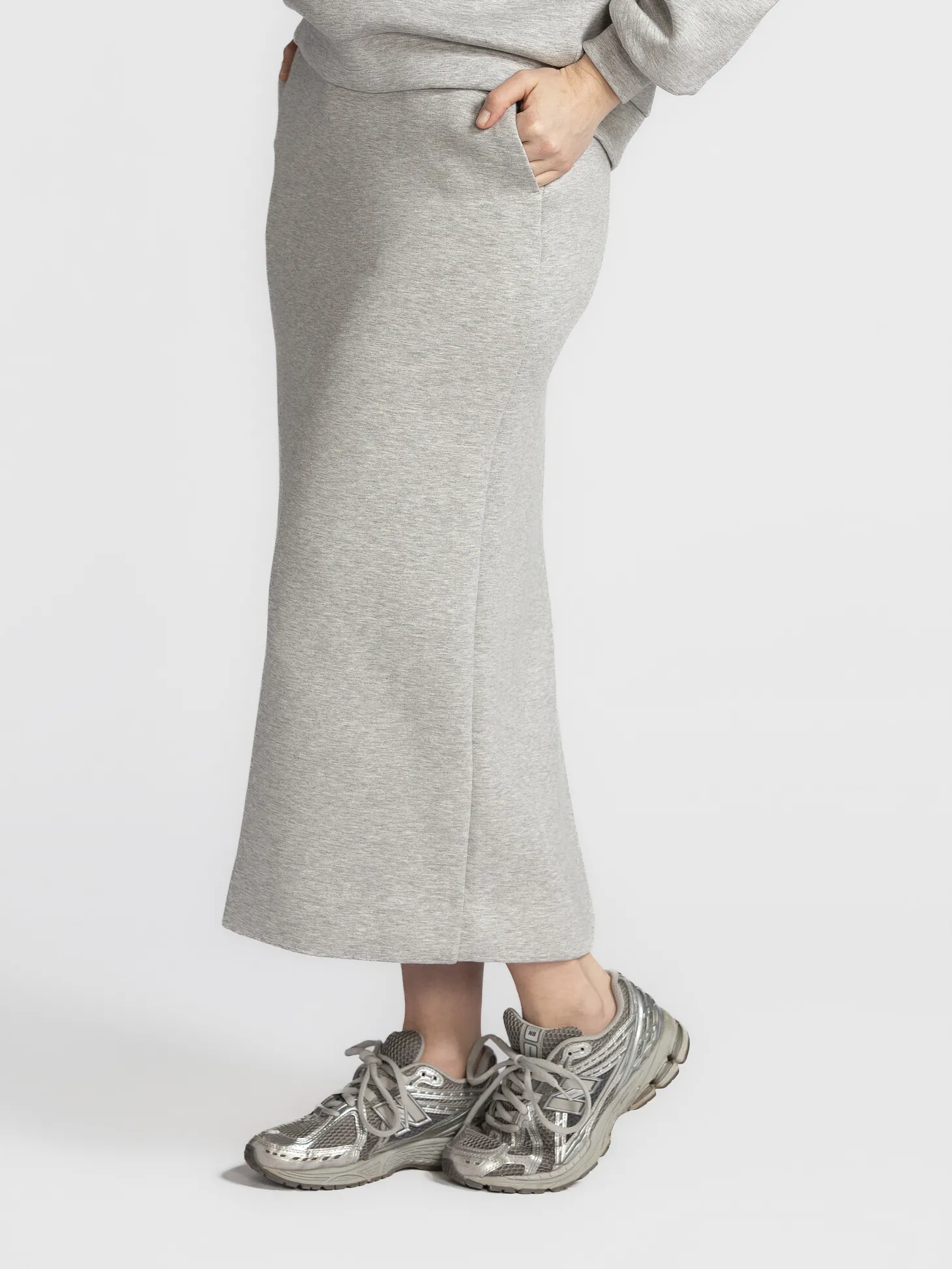 Selected Midi rok van sweatstof Jamila Light+Grey+Melange Hot