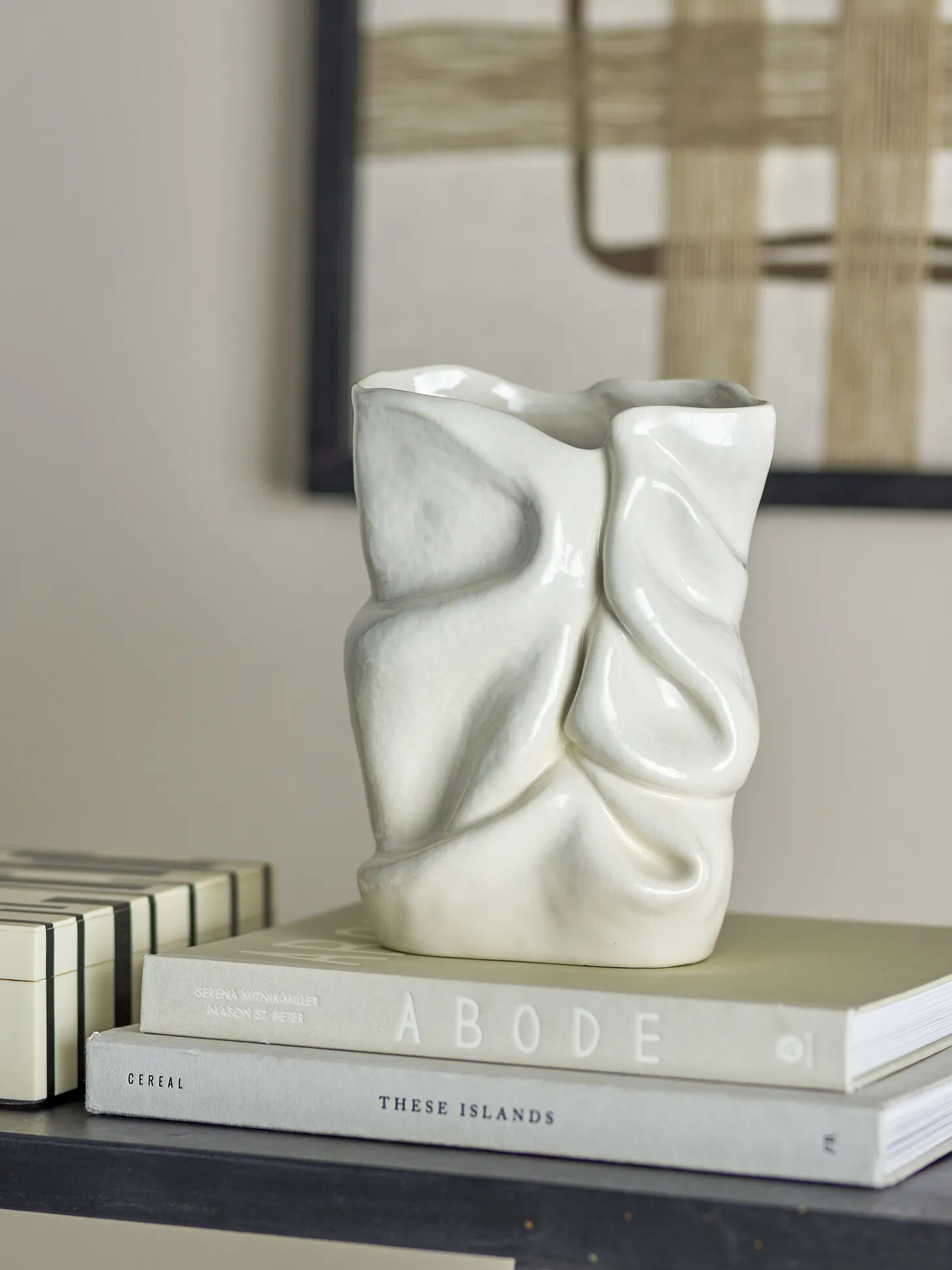 Bloomingville Sculpturale Vaas Fabrice White+Stoneware Sale