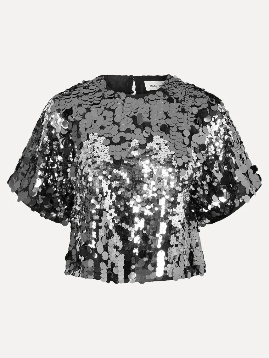 Selected Top met pailletten Tana Silver Best